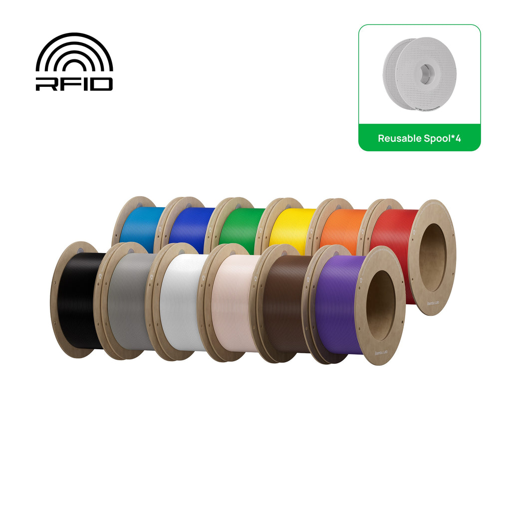 Bambu Lab PLA Basic Color Trial Set (250g x12 + 4 Reusable Spools) - Variant Image